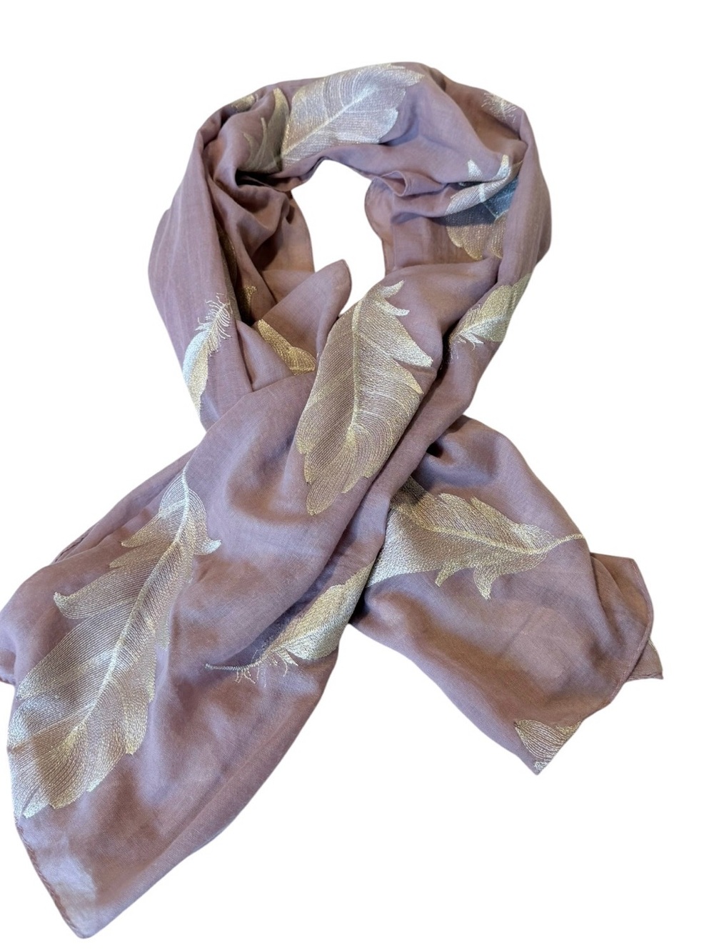 Light Lavender Scarf with Metallic Feather Motif